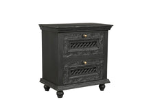 Load image into Gallery viewer, Solid Wood Square Distressed Carved Floral Two Drawer Nightstand - Black