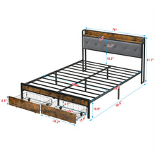 Load image into Gallery viewer, Modern Bed Frame With LED Lights, Upholstered Headboard, USB Charging