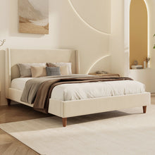 Load image into Gallery viewer, Modern Velvet Upholstered Platform Bed With Wingback Headboard