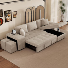 Load image into Gallery viewer, Modern L-Shape 3 Seat Reversible Sectional Couch, Pull Out Sleeper Sofa With Storage Chaise And 2 Stools For Living Room Furniture Set