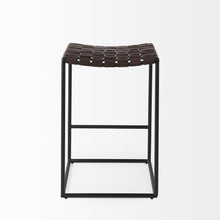 Load image into Gallery viewer, Leather And Iron Backless Counter Height Bar Chair - Brown / Black