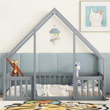 Load image into Gallery viewer, Wood House-Shaped Floor Bed With Fence, Guardrails
