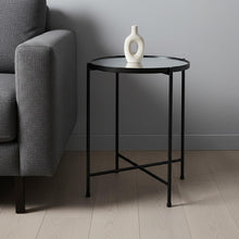 Load image into Gallery viewer, Mirrored Glass Iron Round End Table - Silver / Black