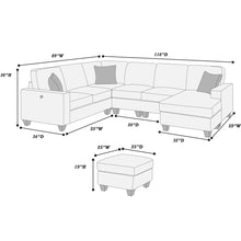 Load image into Gallery viewer, 5 Piece Sectional Set With USB Port Left Arm Loveseat Chaise Right Arm Loveseat Corner Wedge Armless Chair Ottoman Upholstered - Black / Slate