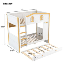 Load image into Gallery viewer, Bunk Bed With House Shaped Guardrails, Storage Shelves, And Trundle