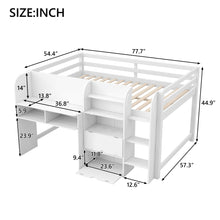 Load image into Gallery viewer, Low Loft Bed With Built In Desk, Storage Cabinets, Open Bookcase And Doodle board