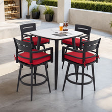 Load image into Gallery viewer, 5 Pieces Outdoor Patio Bar Set, Rounded Square Sintered Stone Table & 4 Swivel Bar Chairs