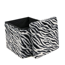 Load image into Gallery viewer, 12" Plastic Animal Print Storage Ottoman - White / Black