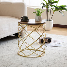 Load image into Gallery viewer, Contemporary Golden Side Table With Top And Metal Frame - Natural / Gold