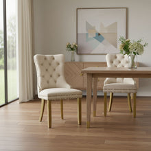 Load image into Gallery viewer, Tufted Solid Wood Dining Side Chairs (Set of 2) - Beige / Gold