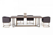 Load image into Gallery viewer, Solid Wood Trestle Base Dining Table - Brown / Brass