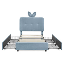 Load image into Gallery viewer, Upholstered Bed With Oversized Rabbit Ear Headboard, LED Lights & 4 Storage Drawers