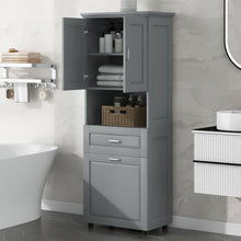 Load image into Gallery viewer, Tall Bathroom Cabinet With Tilt-Out Laundry Basket And Upper Storage