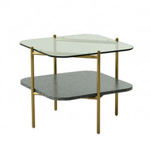 Load image into Gallery viewer, Glass And Metal Square End Table With Shelf - Gold And Clear