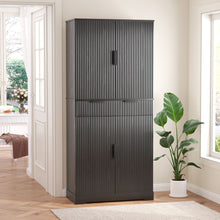 Load image into Gallery viewer, Fluted Kitchen Pantry Cabinet With 3 Keyboard Drawers & 6 Adjustable Door Shelves
