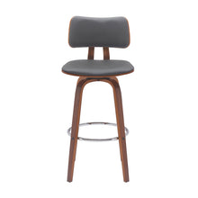 Load image into Gallery viewer, 30" Faux Leather Swivel Low Back Bar Height Bar Chair - Gray And Wood Brown