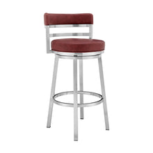 Load image into Gallery viewer, Faux Leather Swivel Low Back Counter Height Bar Chair - Red / Silver
