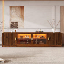 Load image into Gallery viewer, TV Stand, Media Console With Glass Doors And LED Lights, Adjustable Shelf Storage - Walnut