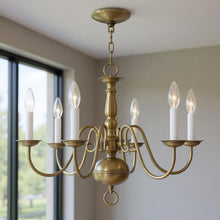 Load image into Gallery viewer, 18" Six Light Dimmable Chandelier With Shades - Antiqued Brass