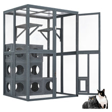 Load image into Gallery viewer, Outdoor Cat House With Shelves And Weather Protection, Removable Wood Boxes - Gray