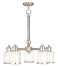 Load image into Gallery viewer, Five Light Metal Dimmable Chandelier With Shades - Nickel / Clear / Opal