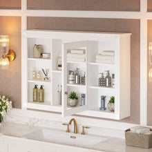 Load image into Gallery viewer, Wall Mounted Bathroom Storage Cabinet With Mirror, Medicine Cabinet With 6 Open Shelves And Adjustable Interior - White