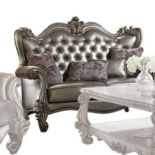 Load image into Gallery viewer, Faux Leather Loveseat And Toss Pillows - Silver / Platinum
