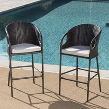 Load image into Gallery viewer, Outdoor 31" Rattan Barstools With Waterproof Cushions (Set of 2) - Multi Brown