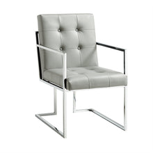 Load image into Gallery viewer, Tufted And Metallic Upholstered Faux Leather Dining Arm Chairs (Set of 2) - Light Gray