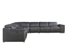 Load image into Gallery viewer, Italian Leather Power Reclining U Shaped Seven Piece Corner Sectional With Console - Gray