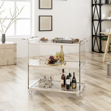 Load image into Gallery viewer, Elegant Acrylic Bar Cart With Tempered Glass Shelves And Rattan Metal Frame - Clear