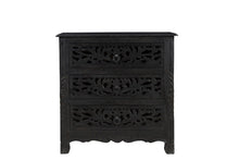 Load image into Gallery viewer, Three Drawer Floral Carved Solid Wood Nightstand - Distressed Black