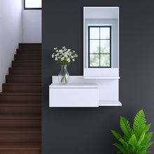 Load image into Gallery viewer, 36" Wood Wall Mounted Accent Cabinet With Drawer And Mirror - Silver And White