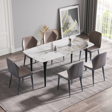 Load image into Gallery viewer, 70.87" Modern Artificial Stone Pandora White Curved Black Metal Leg Dining Table - Antique White