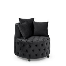 Load image into Gallery viewer, Modern Upholstered Swivel Chair With Button Tufted Design And Movable Wheels