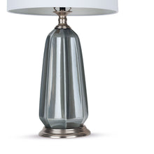 Load image into Gallery viewer, 28" Ceramic LED Table Lamp With Drum Shade - Blue And Gray