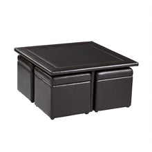 Load image into Gallery viewer, 5 Piece Living Room Set (Faux Leather Coffee Table Storage Ottoman Set) - Dark Brown