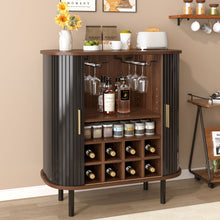 Load image into Gallery viewer, Fluted Wine Bar Cabinet With 8 Grid Wine Rack, 5 Level Adjustable Shelves, 2 Glass Holders