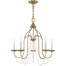 Load image into Gallery viewer, Five Light Dimmable Chandelier With Shades - Antiqued Brass