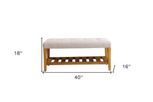 Load image into Gallery viewer, 40" Light Gray and Brown Upholstered Polyester Bench with Shelves