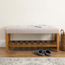 Load image into Gallery viewer, 40" Light Gray and Brown Upholstered Polyester Bench with Shelves