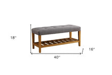 Load image into Gallery viewer, 40" Light Gray and Brown Upholstered Polyester Bench with Shelves