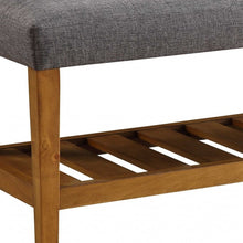 Load image into Gallery viewer, 40" Light Gray and Brown Upholstered Polyester Bench with Shelves