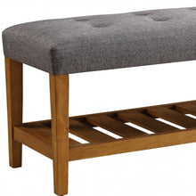 Load image into Gallery viewer, 40" Light Gray and Brown Upholstered Polyester Bench with Shelves