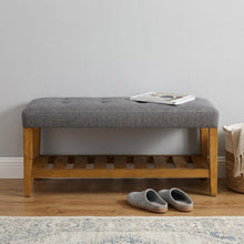 Load image into Gallery viewer, 40" Light Gray and Brown Upholstered Polyester Bench with Shelves