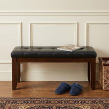 Load image into Gallery viewer, 48" Black and Espresso Faux Leather and Wood Upholstered Bench