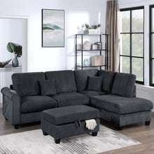 Load image into Gallery viewer, Contemporary Sectional Set With Right Arm Chaise, Left Arm Sofa With USB Port, Storage Ottoman