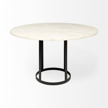 Load image into Gallery viewer, 48" Rounded Marble And Metal Pedestal Base Dining Table - Black / White