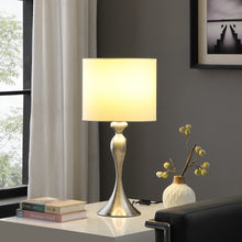 Load image into Gallery viewer, Metal Table Lamp With Off-White Drum Shade - Silver