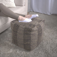 Load image into Gallery viewer, Barracuda - Handcrafted Cotton Pouf With Chevron Pattern - Brown / Beige